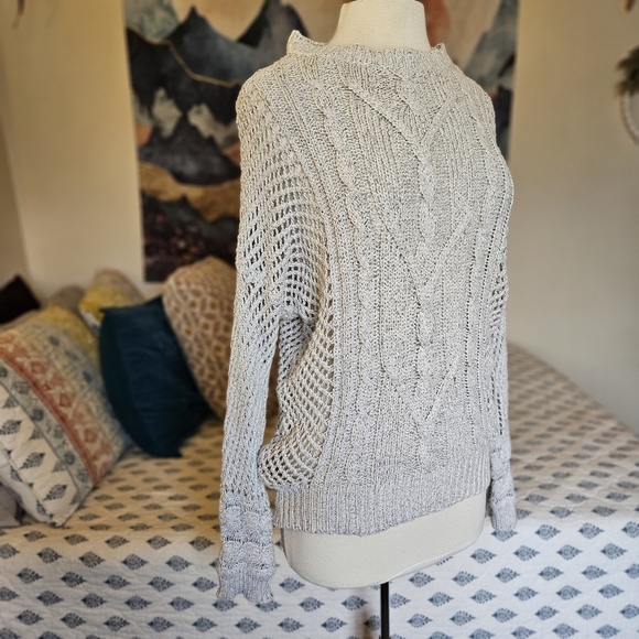 Brandy Melville Cream Gray Cable Knit Sweater One Size Italy Slouchy Cozy - Picture 4 of 10
